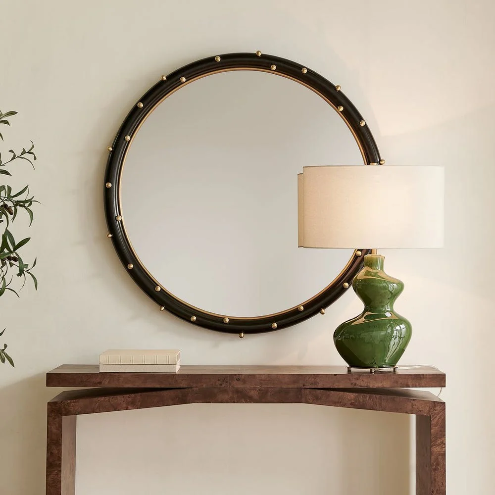 Uttermost Helia Matte Black And Brass Studs Round Mirror