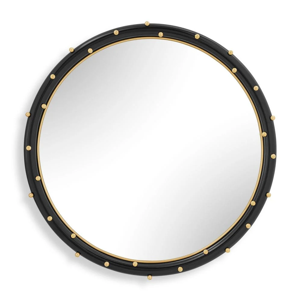 Uttermost Helia Matte Black And Brass Studs Round Mirror - Image 3