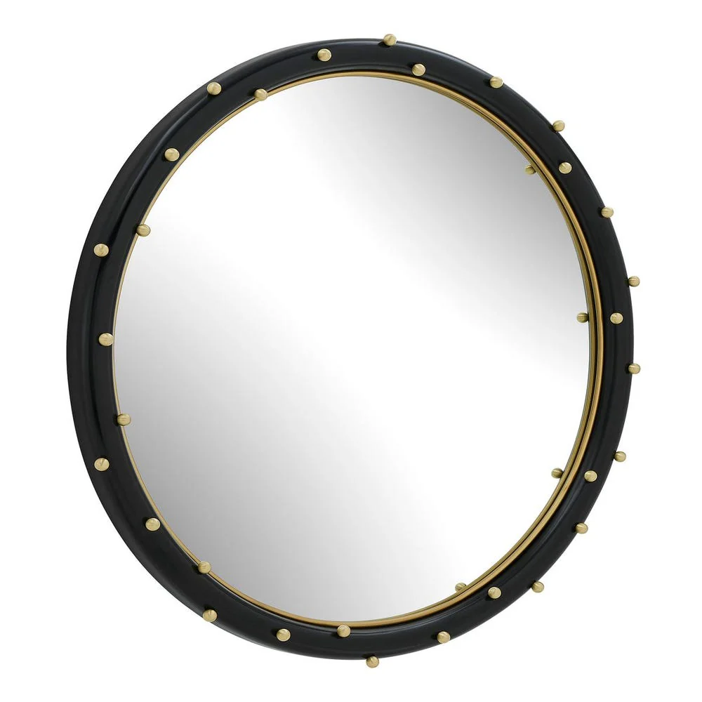 Uttermost Helia Matte Black And Brass Studs Round Mirror - Image 4