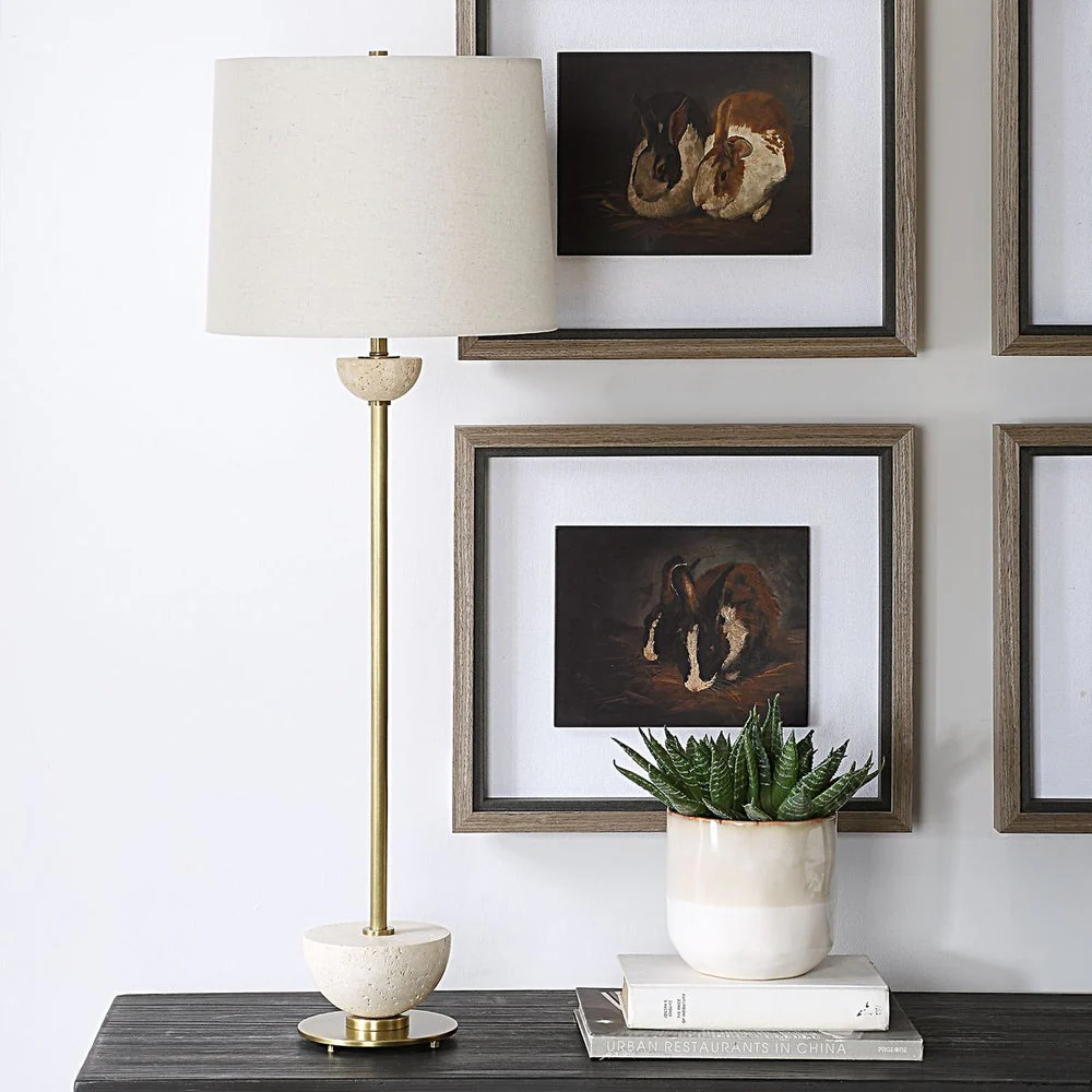 Uttermost Hemisphere Travertine with Brushed Brass Buffet Lamp - Image 2