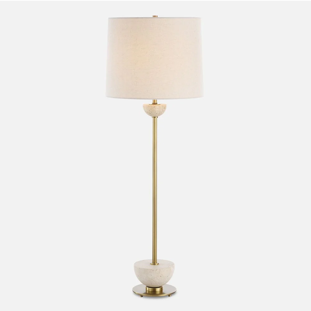 Uttermost Hemisphere Travertine with Brushed Brass Buffet Lamp - Image 3