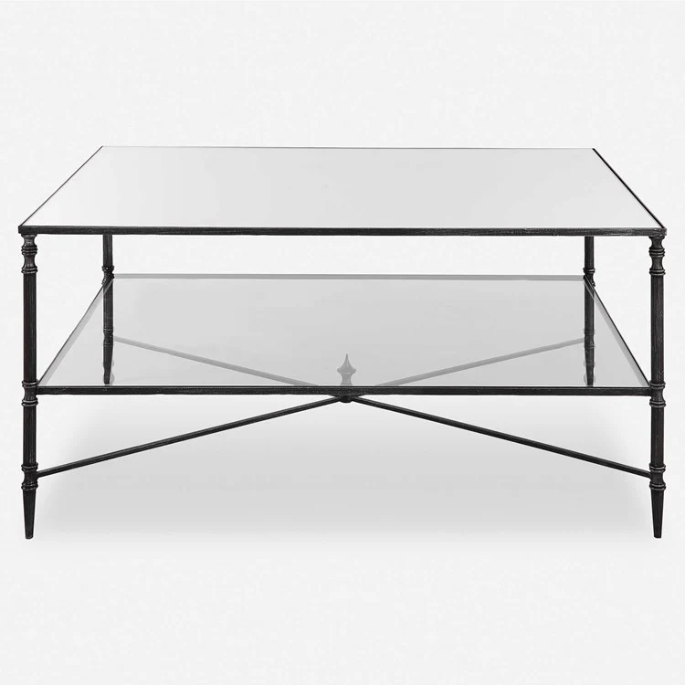 Uttermost Henzler Mirrored Top With Black Iron Coffee Table - Image 2