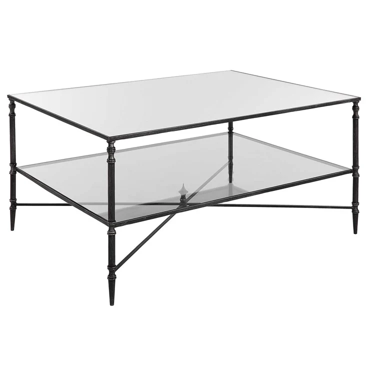 Uttermost Henzler Mirrored Top With Black Iron Coffee Table - Image 3