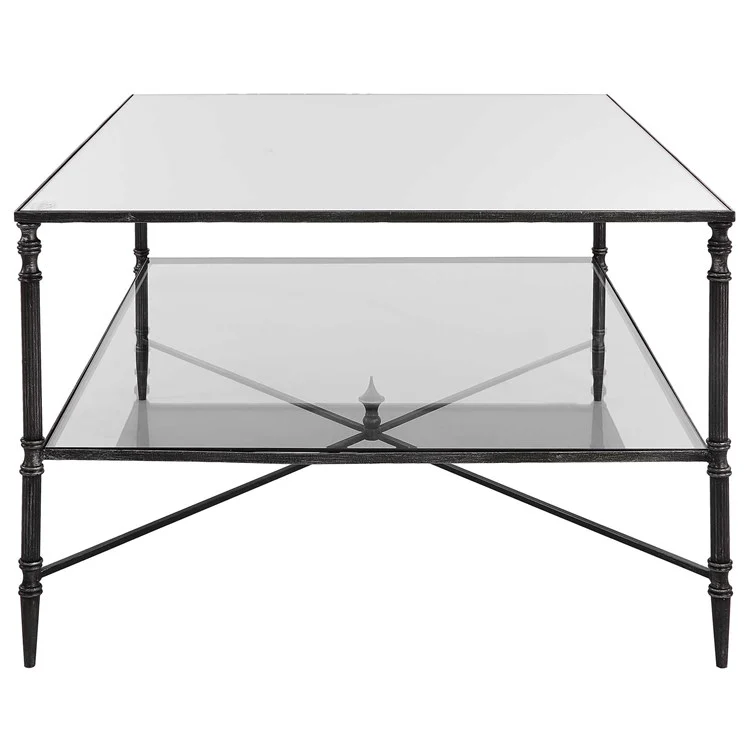 Uttermost Henzler Mirrored Top With Black Iron Coffee Table - Image 4