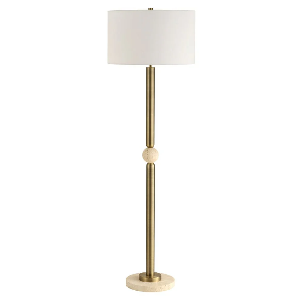 Uttermost Hudson Gold and Travertine Floor Lamp With White Linen Shade - Image 3