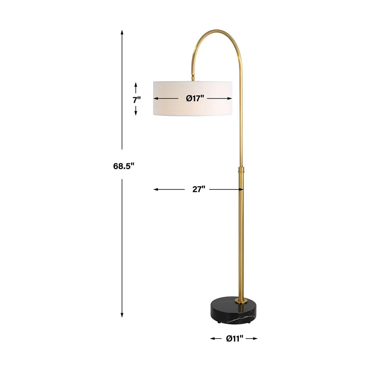 Uttermost Huxford Antiqued Brushed Brass Iron Floor Lamp With White Linen Shade - Image 8