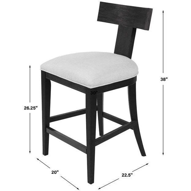 Uttermost Idris White Performance Fabric Charcoal Black Wood Counter Stool - Image 7