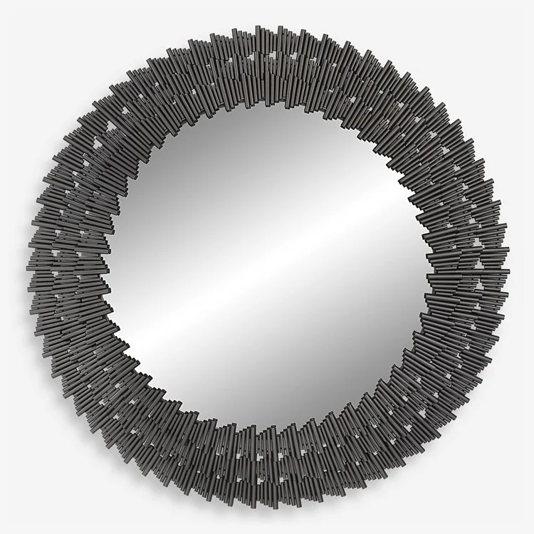 Uttermost Illusion Burnished Steel Silver 3 Dimensional Round Mirror - Image 3