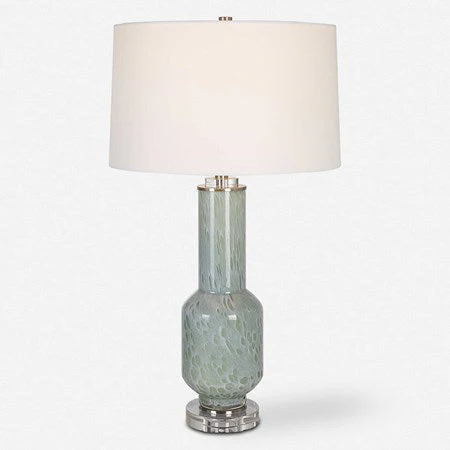 Uttermost Imperia Aqua Gray Bubble Glass Table Lamp With White Linen Shade - Image 2