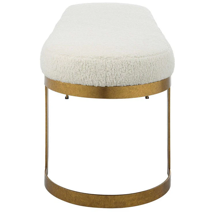 Uttermost Infinity White Faux Shearling Seat Modern Antique Gold Iron Bench - Image 5