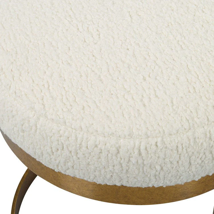Uttermost Infinity White Faux Shearling Seat Modern Antique Gold Iron Bench - Image 6