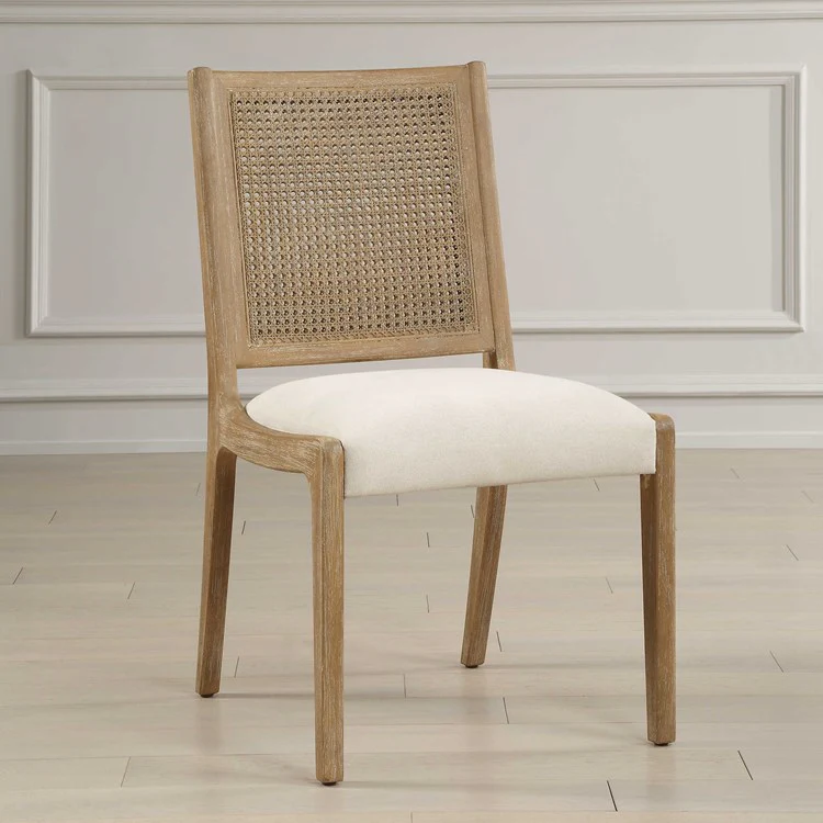 Uttermost Interweave Rattan Cane and Light Oak Ceruse Set of 2 Dining Chairs - Image 3