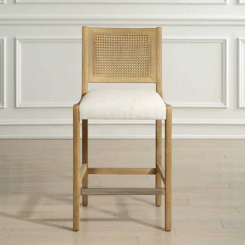 Uttermost Interweave Rattan Cane and Light Oak Ceruse Counter Stool - Image 2