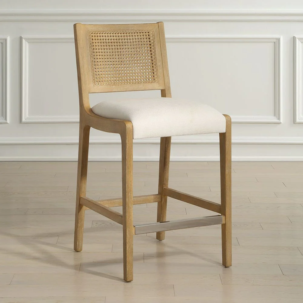 Uttermost Interweave Rattan Cane and Light Oak Ceruse Counter Stool - Image 3