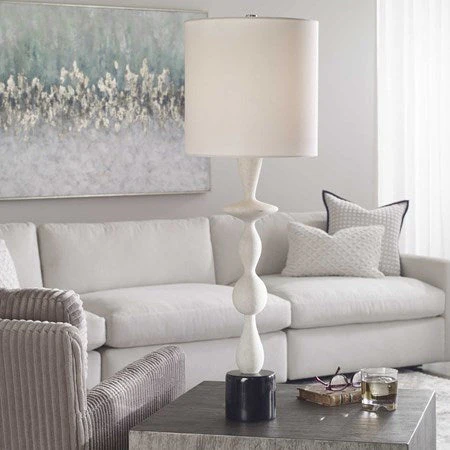 Uttermost Inverse Ivory and Black Stone Table Lamp With White Shade