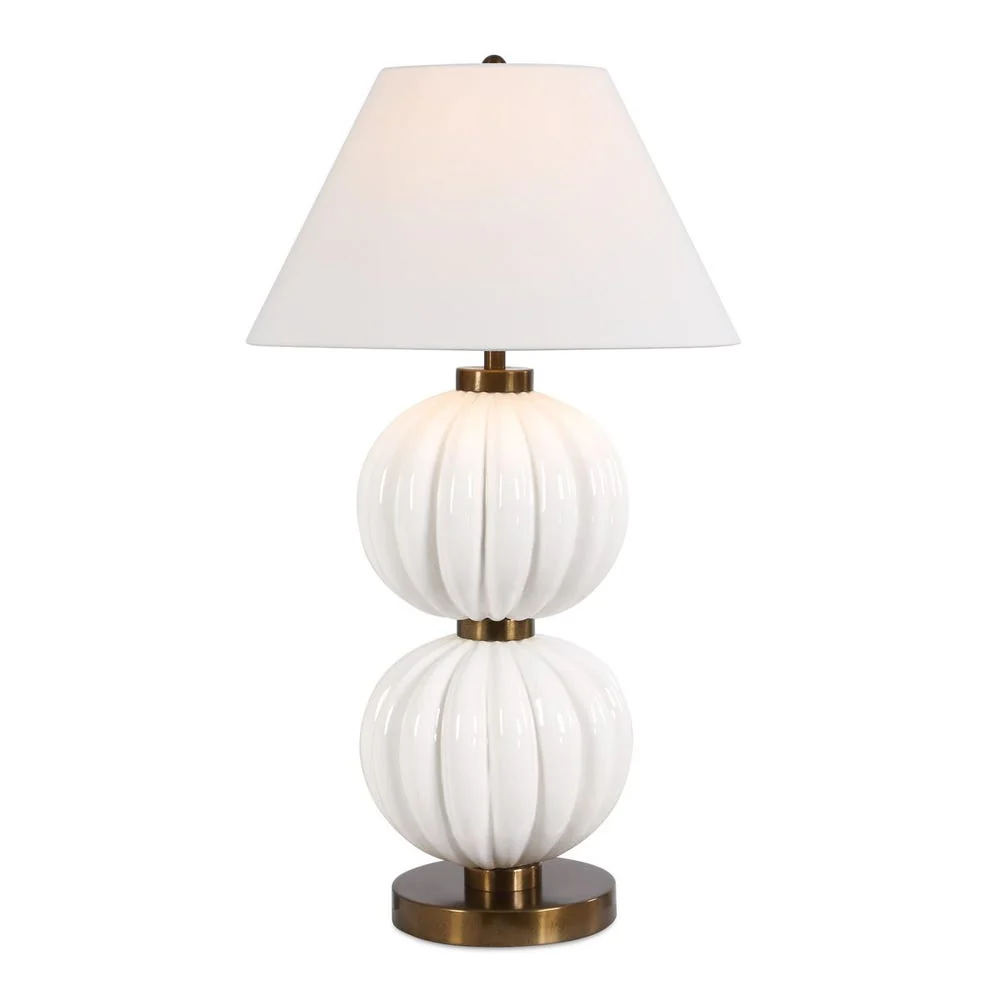 Uttermost Irena Ribbed Glossy White Spheres Table Lamp - Image 3