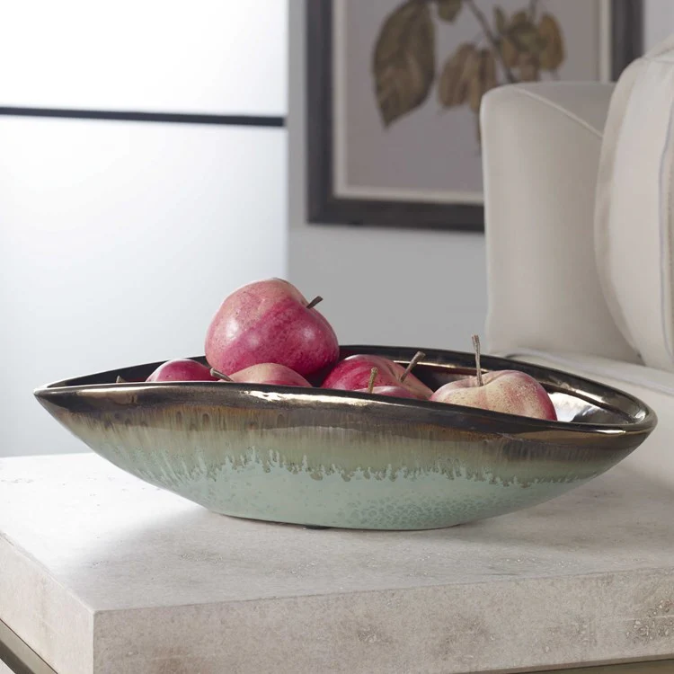 Uttermost Iroquois Green and Aqua Blue Glaze Earthenware Bowl