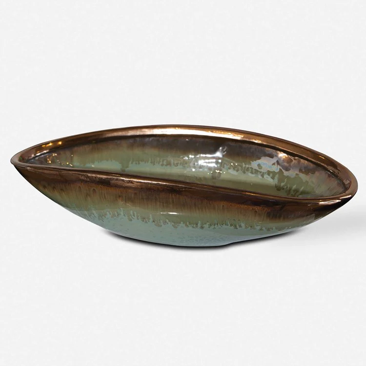 Uttermost Iroquois Green and Aqua Blue Glaze Earthenware Bowl - Image 2