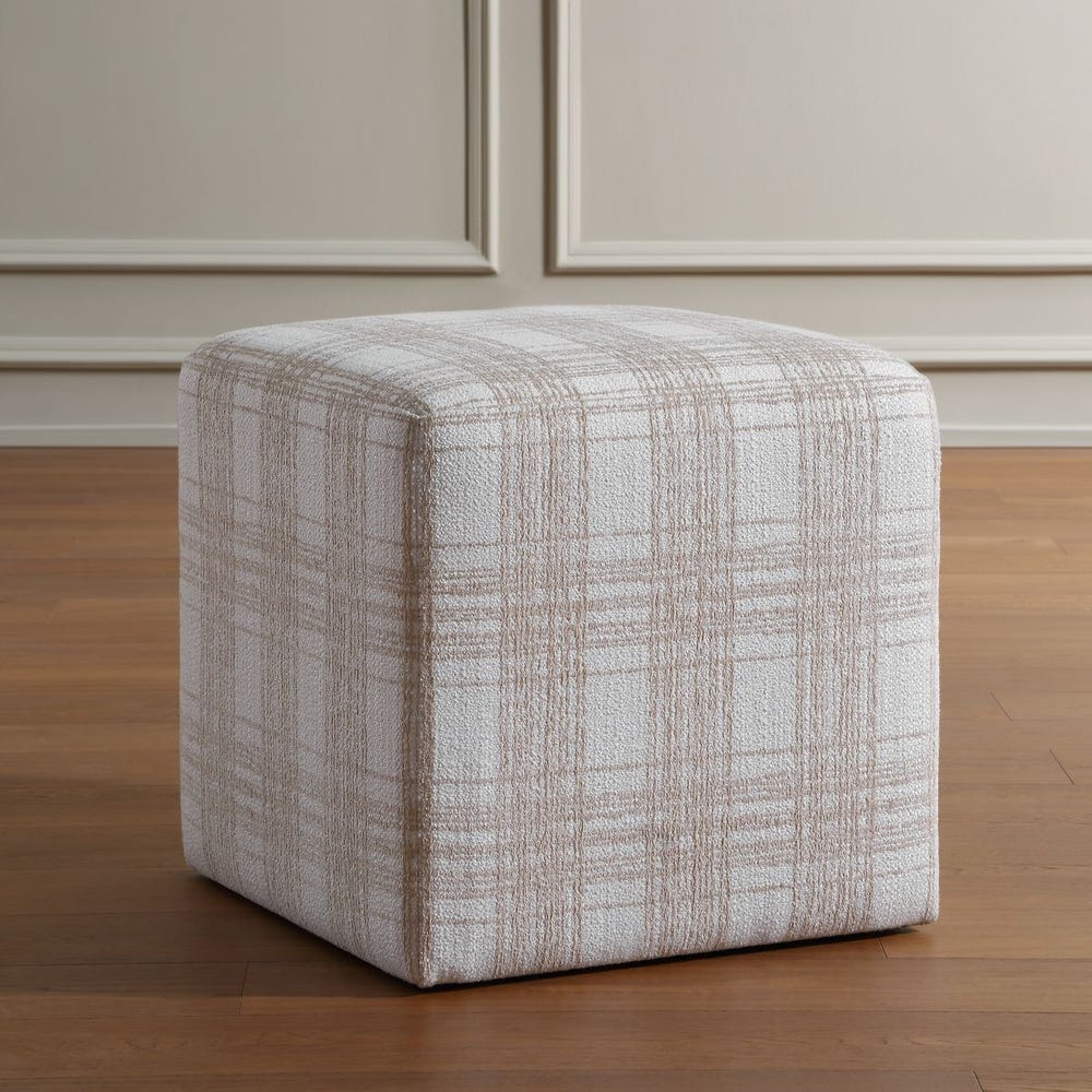 Uttermost Joie Beige Plaid Plush Chenille Ottoman