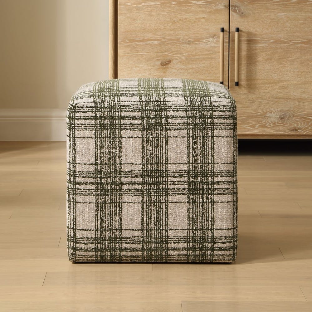 Uttermost Joie Ireland Green Plaid Plush Chenille Ottoman - Image 3