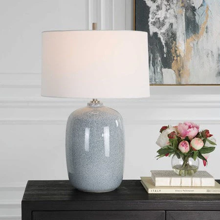 Uttermost Jubilee Sky Blue Glazed Ceramic Table Lamp With White Linen Shade - Image 3