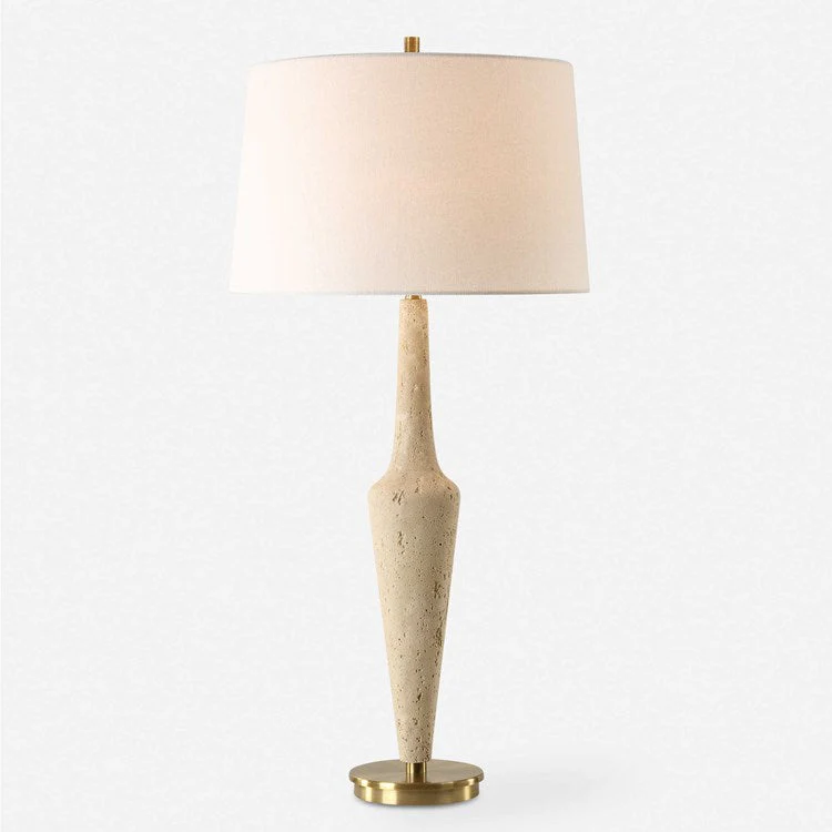 Uttermost Juliet Travertine Table Lamp With White Linen Shade - Image 3