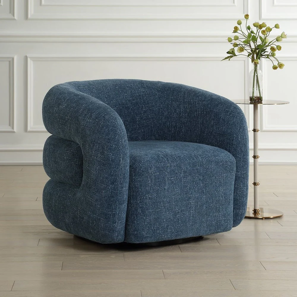 Uttermost Junie Blueberry Chenille Barrel Swivel Chair - Image 3