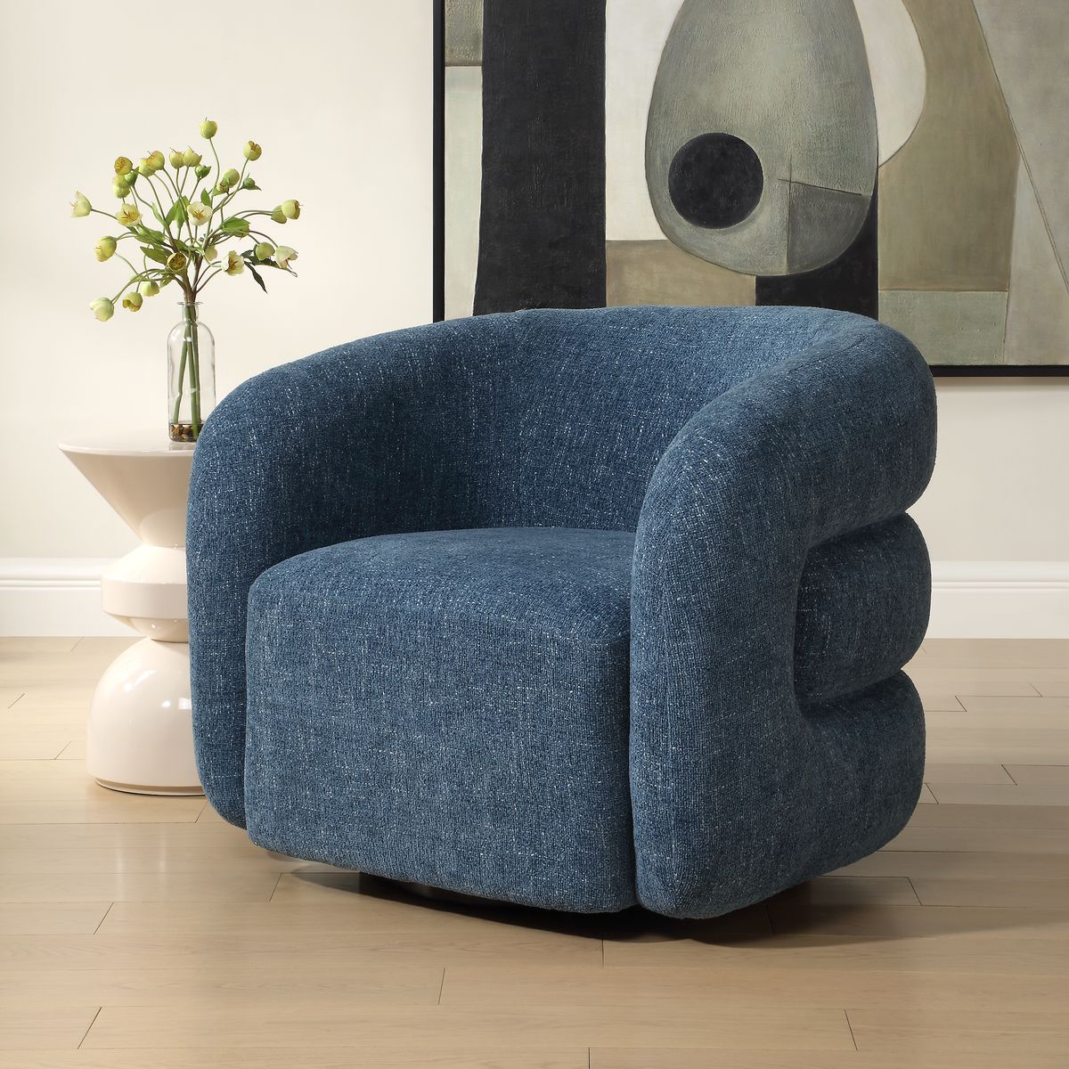 Uttermost Junie Blueberry Chenille Barrel Swivel Chair - Image 4