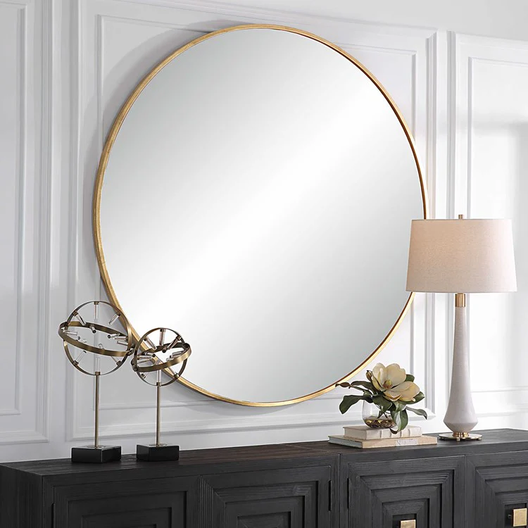 Uttermost Junius Antiqued Gold Leaf Iron Large Round Mirror - Image 3