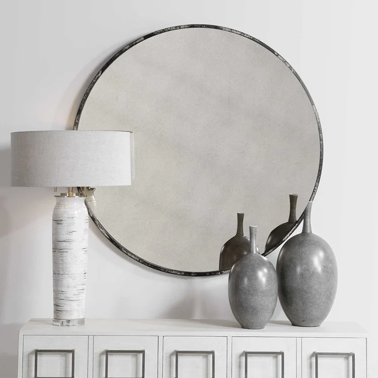 Uttermost Junius Rustic Black Round Mirror