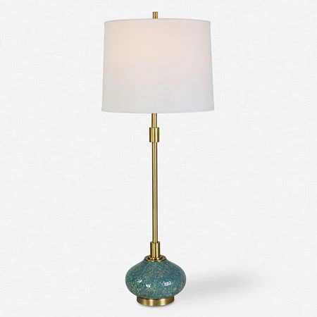 Uttermost Kaimana Aged Blue and Seafoam Green Buffet Lamp With White Linen Shade - Image 2