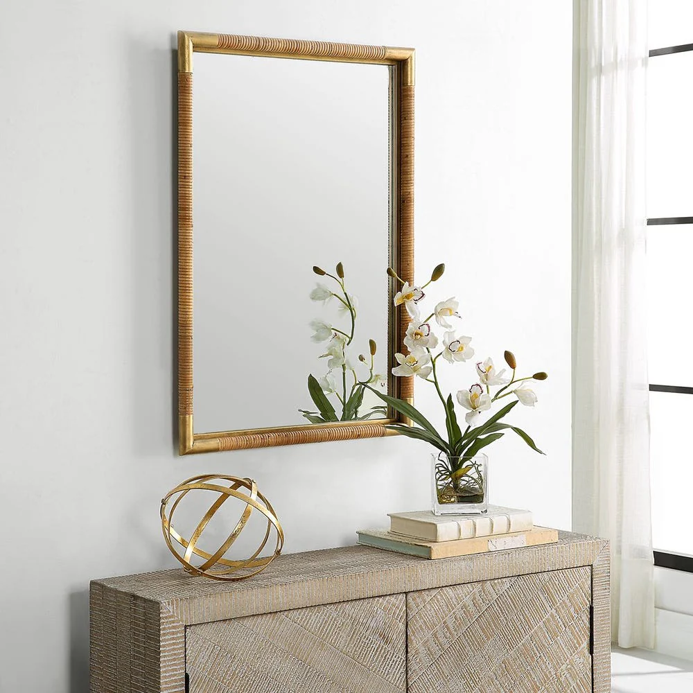 Uttermost Kampar Antique Gold And Wrapped Rattan Vanity Mirror