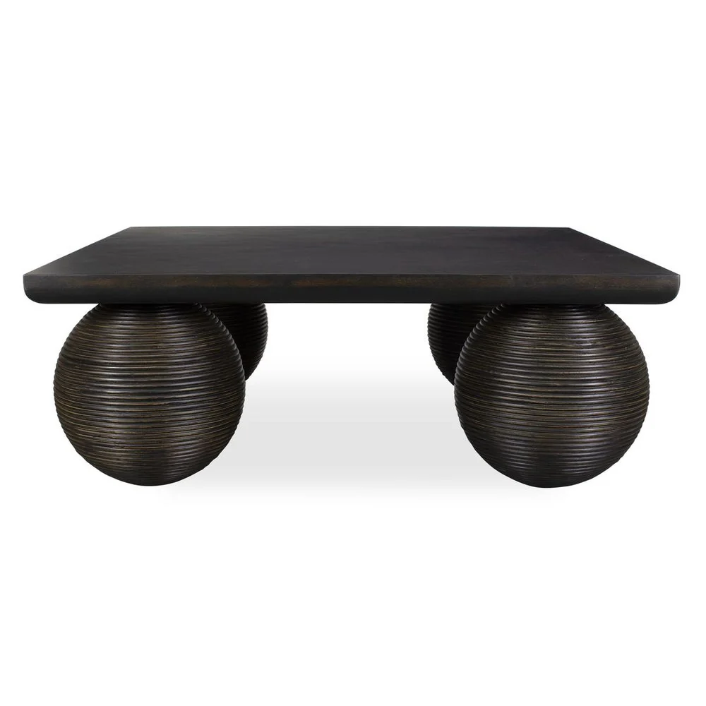 Uttermost Kasson Distressed Black Mango Wood and Rattan Coffee Table - Image 2