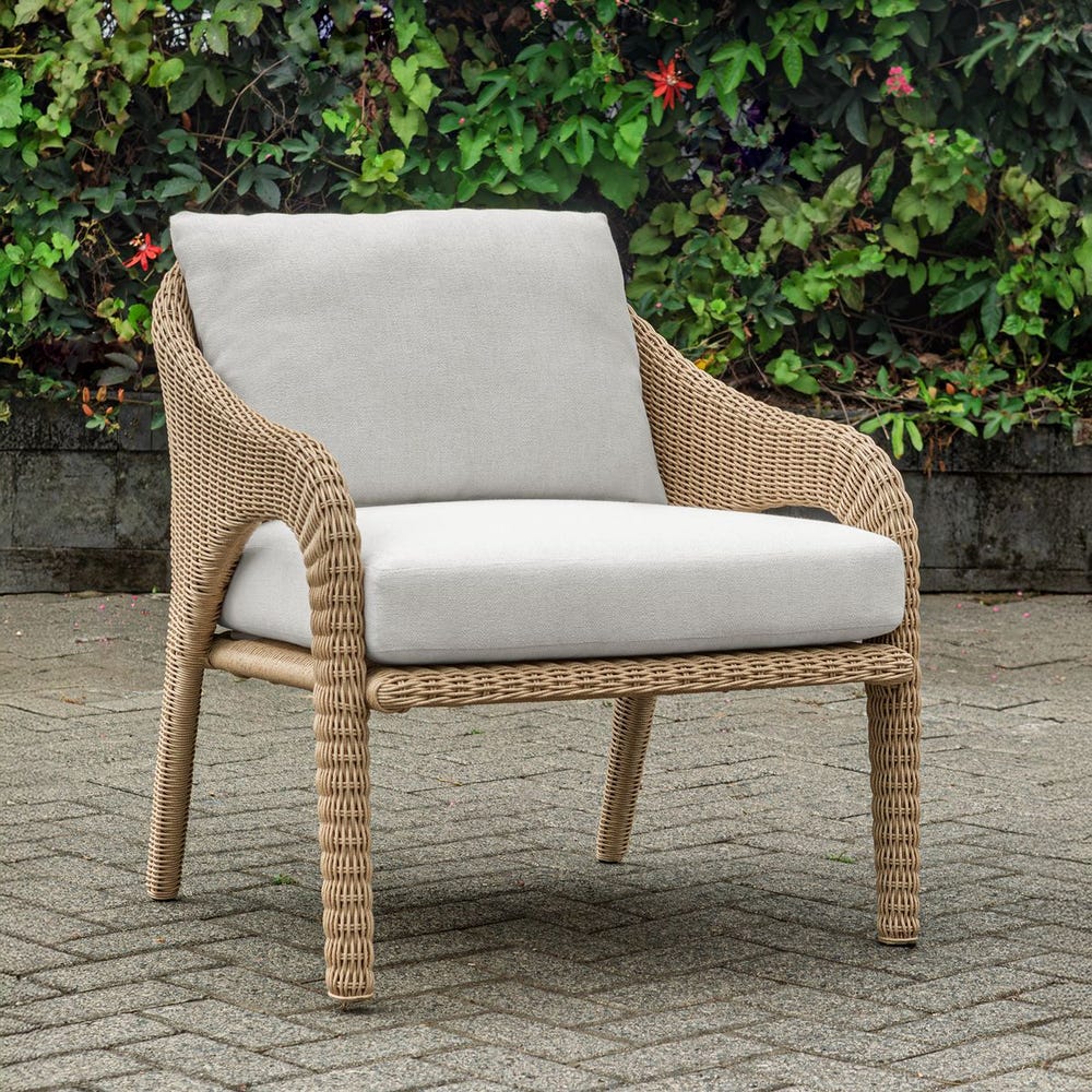 Uttermost Kavali Honey All Weather Outdoor Lounge Chair With Oyster White Plush Cushion