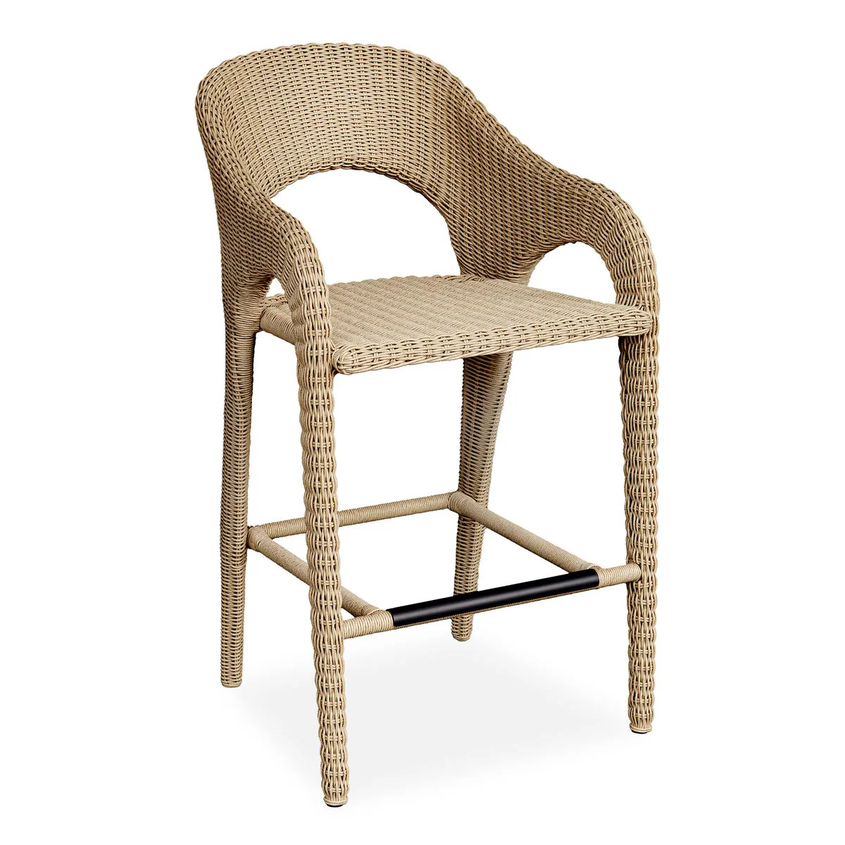 Uttermost Kavali Honey All Weather Wicker Outdoor Bar Stool With Oyster White Cushion - Image 10