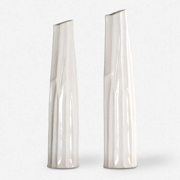 Uttermost Kenley Crackled White Textured Ceramic Set of 2 Vases - Image 2