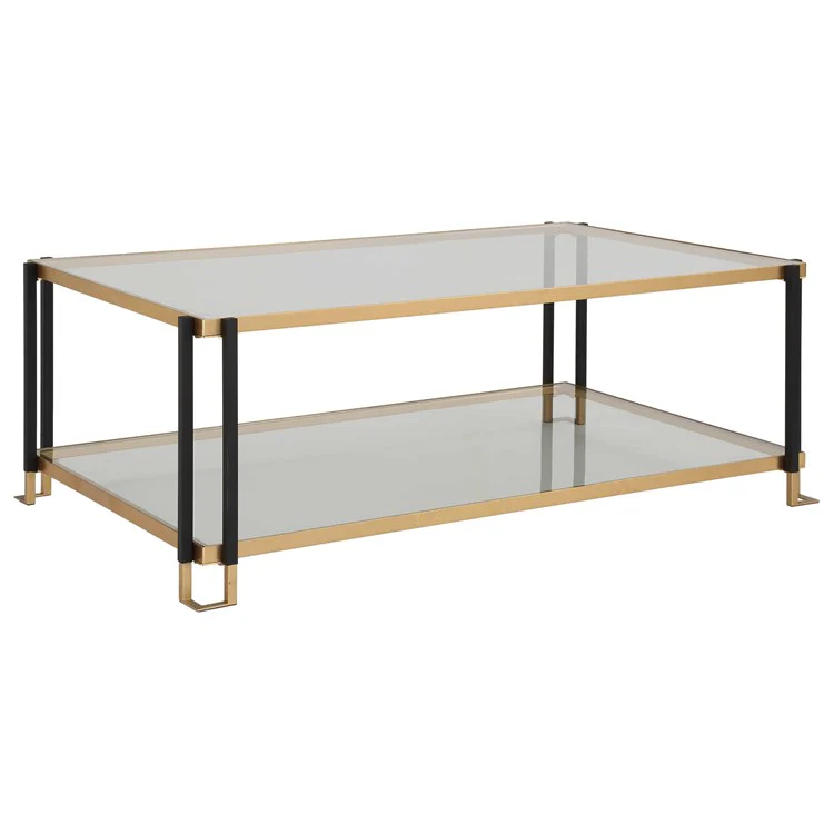 Uttermost Kentmore Glass Top With Matte Black and Brushed Gold Iron Coffee Table - Image 4