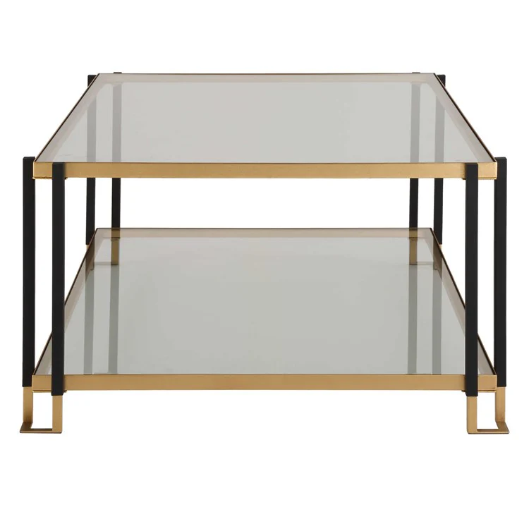 Uttermost Kentmore Glass Top With Matte Black and Brushed Gold Iron Coffee Table - Image 5