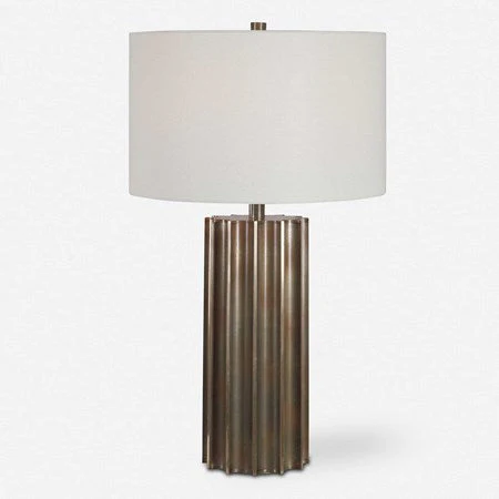 Uttermost Khalio Aged Gunmetal Fluted Table Lamp With White Linen Shade - Image 2