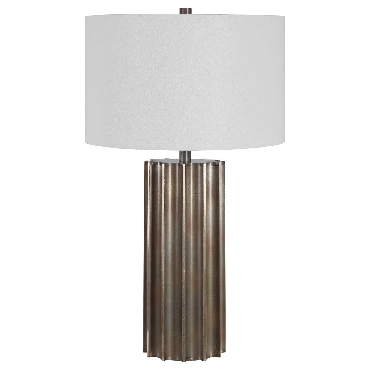 Uttermost Khalio Aged Gunmetal Fluted Table Lamp With White Linen Shade - Image 4