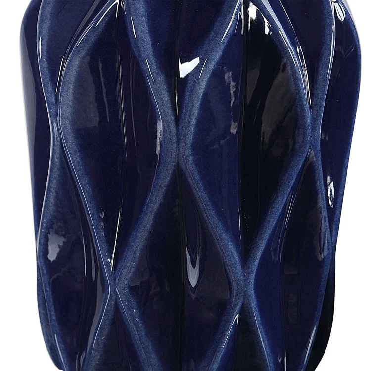 Uttermost Klara Glossy Cobalt Blue Ceramic Modern Set of 2 Decorative Bottles With Crystal Finials - Image 4