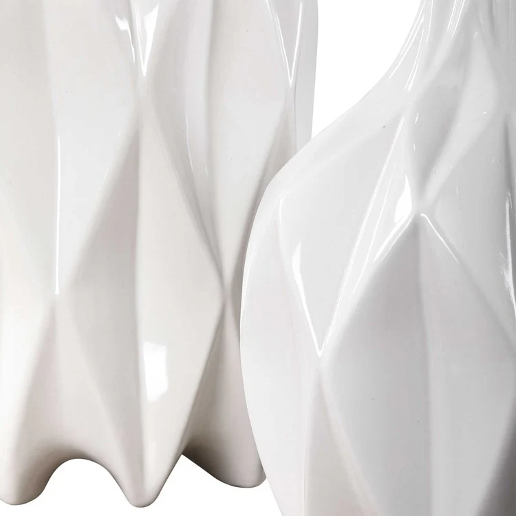 Uttermost Klara Glossy White Ceramic Modern Set of 2 Decorative Bottles With Crystal Finials - Image 6