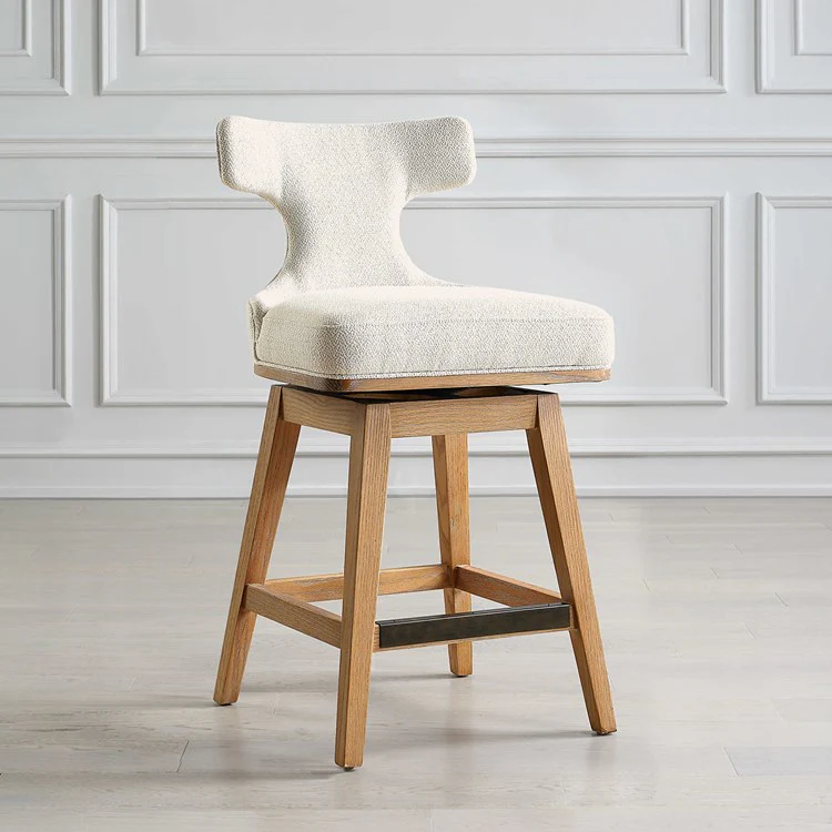 Uttermost Klismos White Textured Cushioned Swivel Seat Counter Stool - Image 3