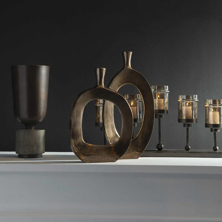 Uttermost Kyler Set of 2 Bronze Sculptural Vases - Image 3