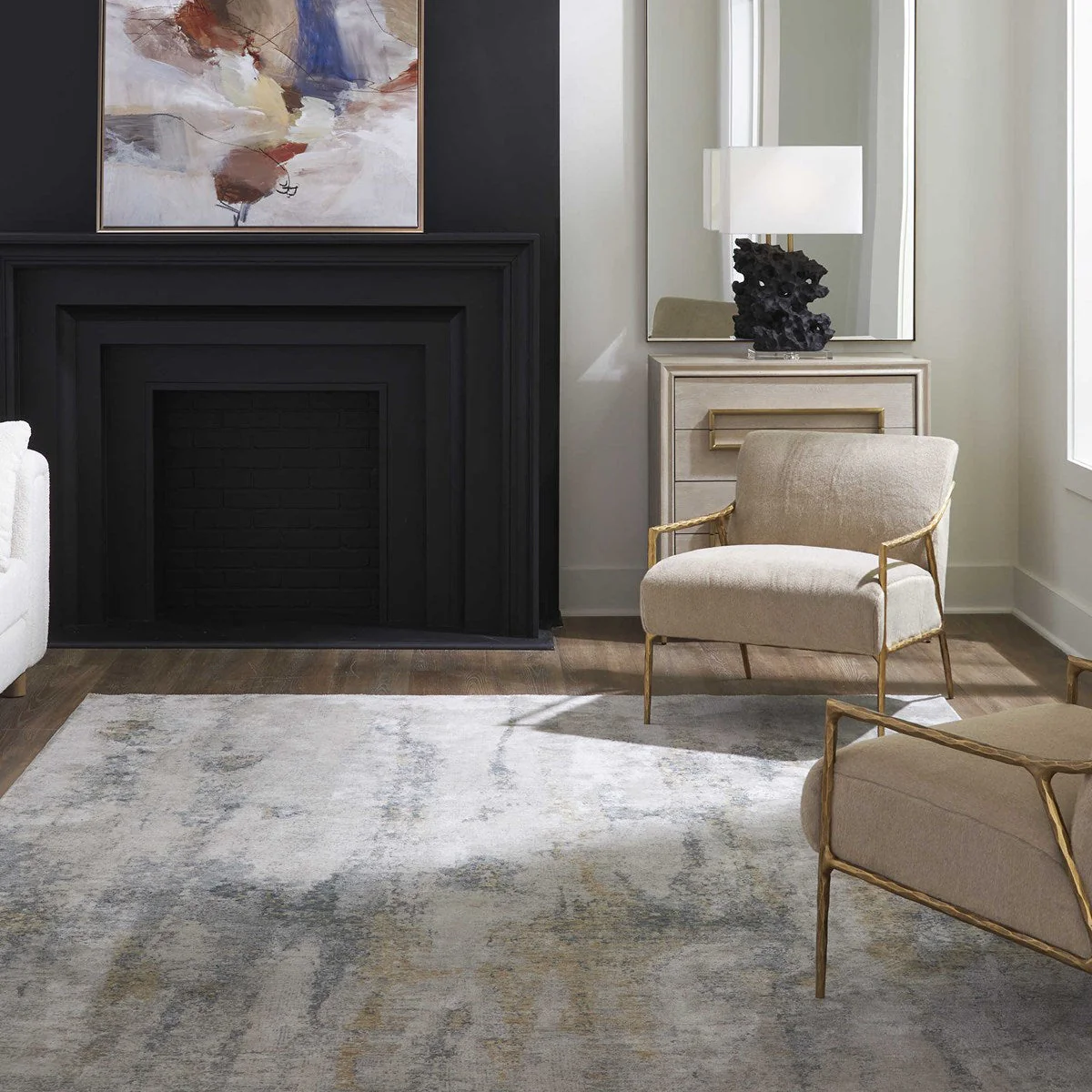 Uttermost Ladoga Beige, Cream, Gray and Denim Blue Modern Abstract Rug ~ 5' x 7'5" - Image 4