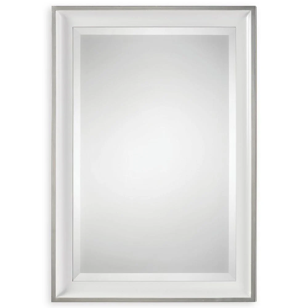 Uttermost Lahvahn Gloss White With Silver Leaf Mirror - Image 2