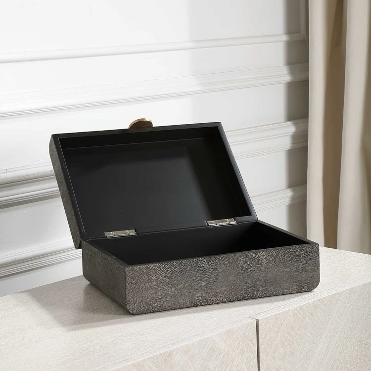 Uttermost Lalique Smoke Gray Faux Shagreen Decorative Box - Image 3