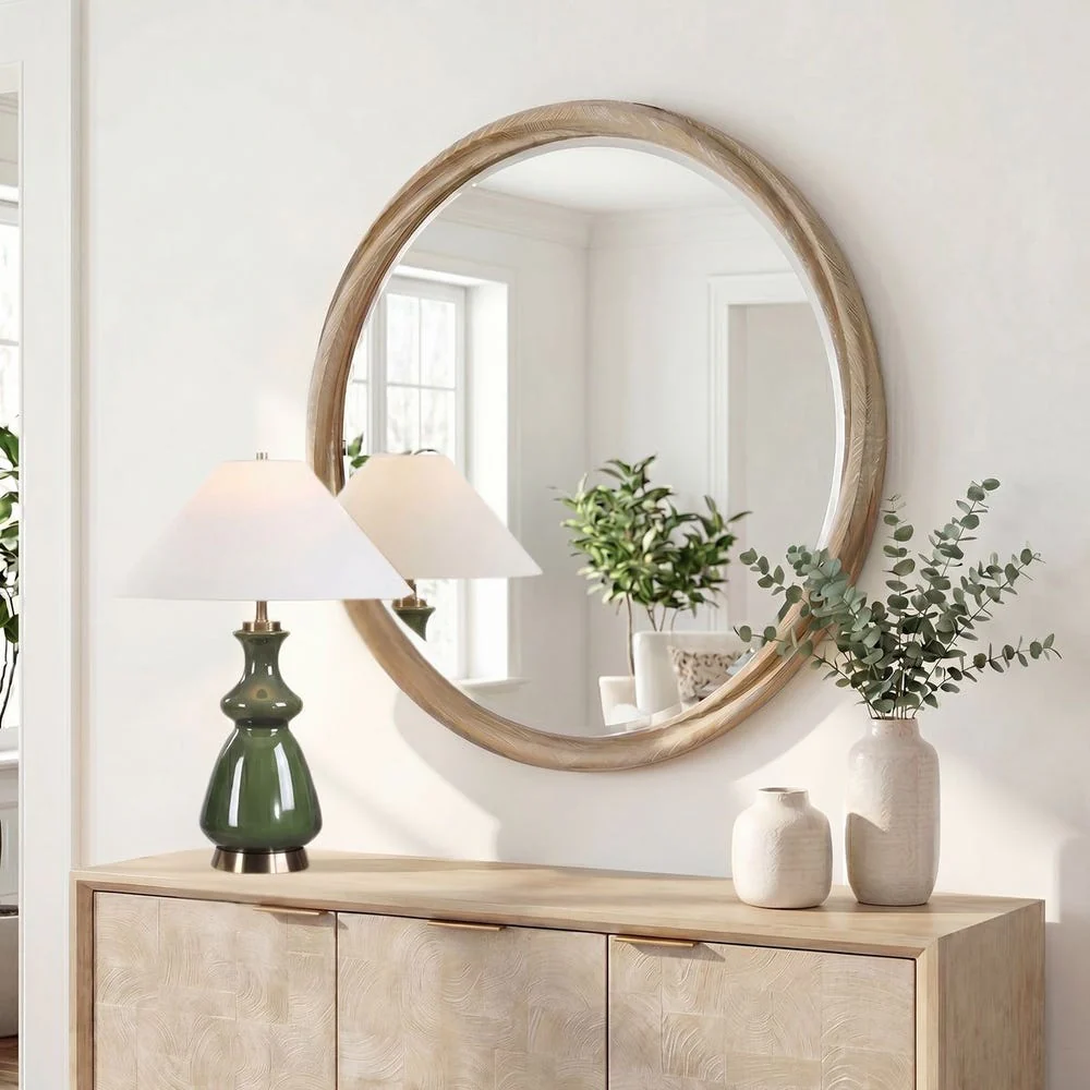 Uttermost Landry Twisted Light Wood Framed Round Mirror