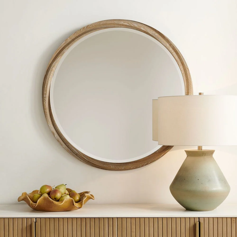 Uttermost Landry Twisted Light Wood Framed Round Mirror - Image 2