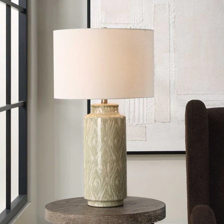 Uttermost Laurel Cream and Sage Glazed Ceramic Table Lamp With Linen Shade - Image 3